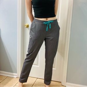 Figs Gray Straight Leg Pants with Teal Drawstring